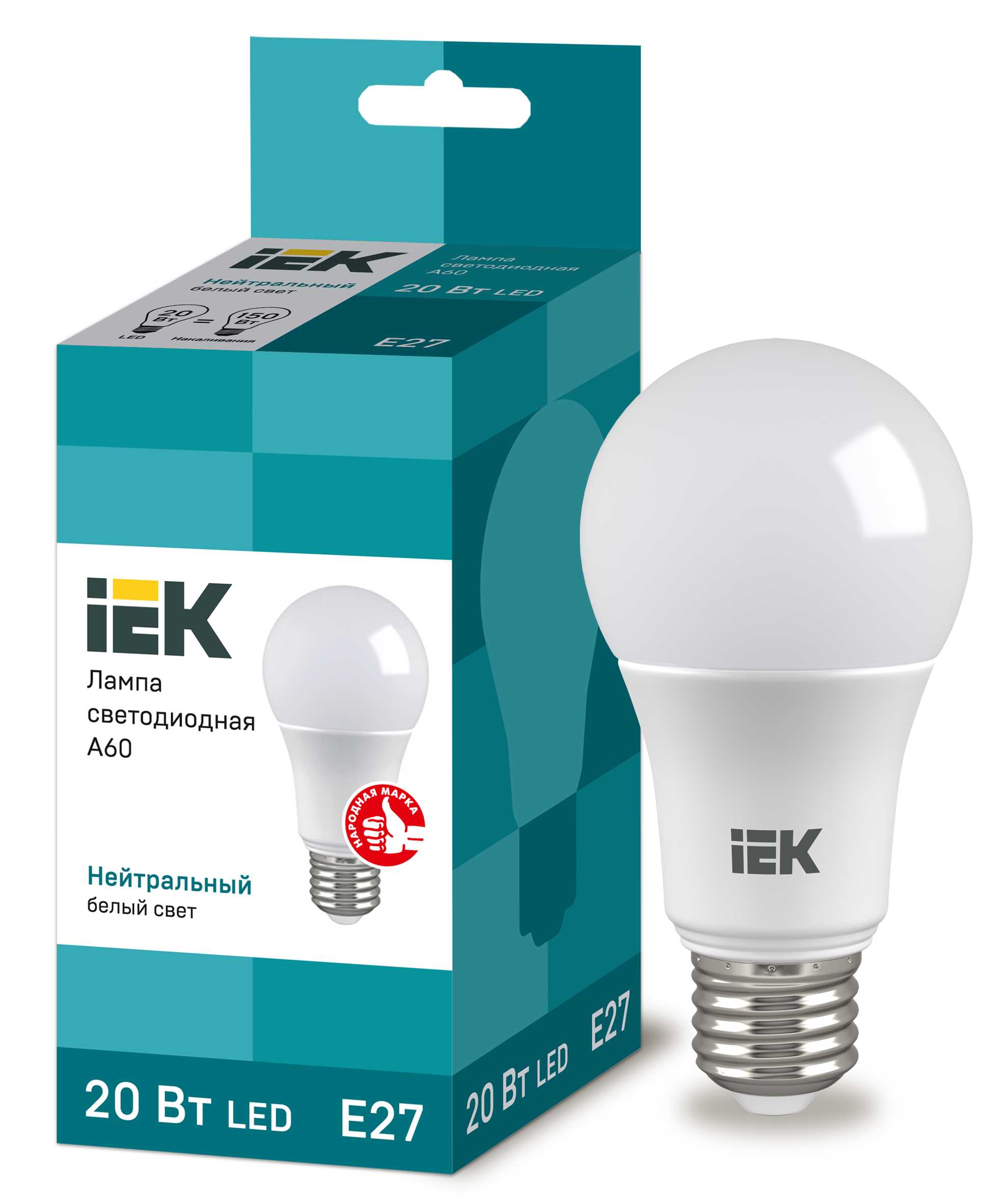 Лампа Светодиодная, E27 IEK LLE-A60-20-230-40-E27